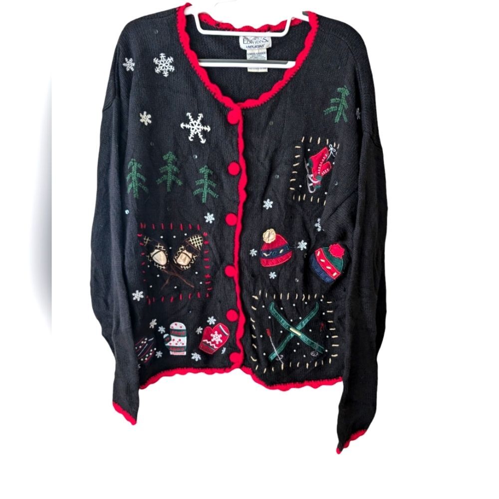 Vintage Basic Editions Holiday Festive‎ Winter Christmas Sweater Cardigan Size L